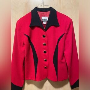 Vintage Red Black NR-1 NR1 Sandra OW-Wing size 6 lined blazer detailed EUC